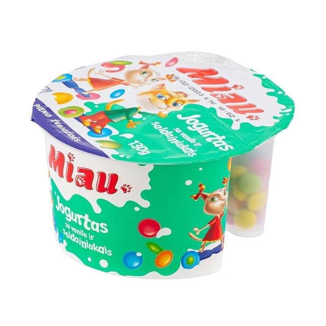 Jogurtas MIAU su vanile ir saldainiukais, 5,5 % riebumo, 130 g
