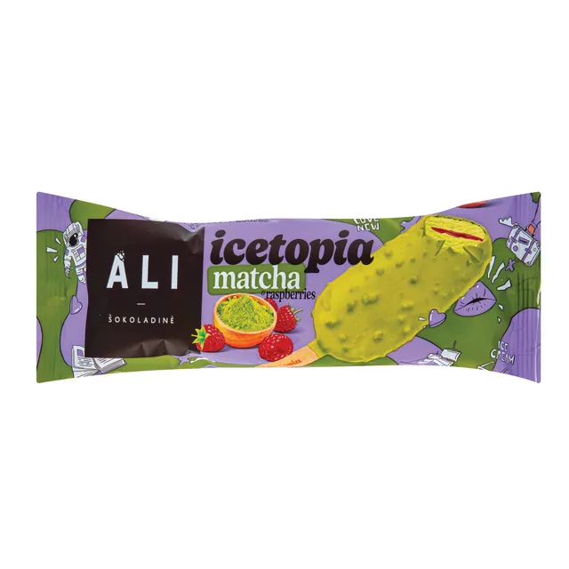 Matcha grietininiai ledai su aviečių įdaru ir ICETOPIA, 63 g