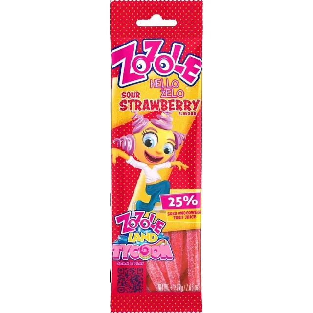 Juostiniai rūgštūs guminukai ZOZOLE STRAWBERRY, 75 g