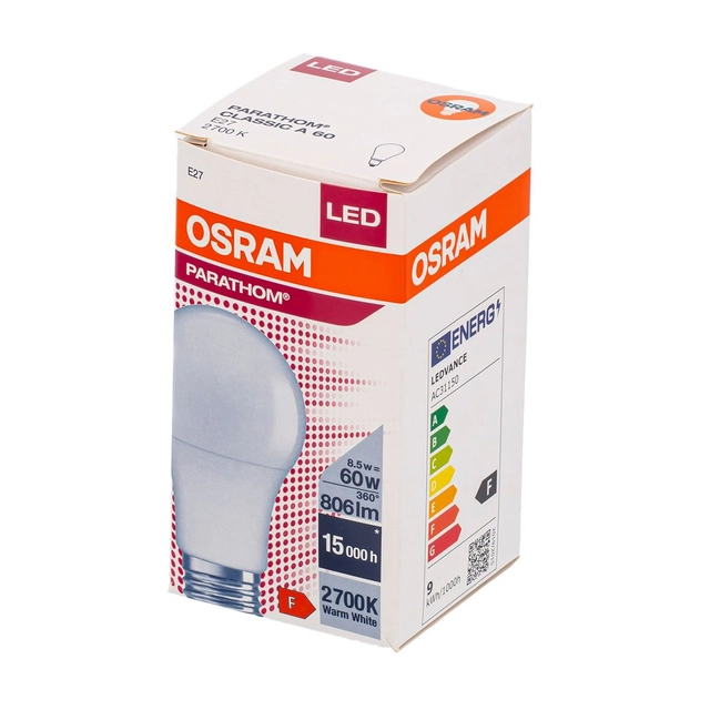 LED lemputė OSRAM Frosted CL A60 E27, 8.5W, 806 lm