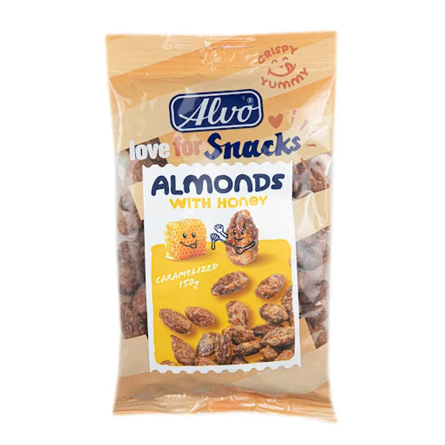 Karamelizuoti migdolai su medumi ALVO, 150 g