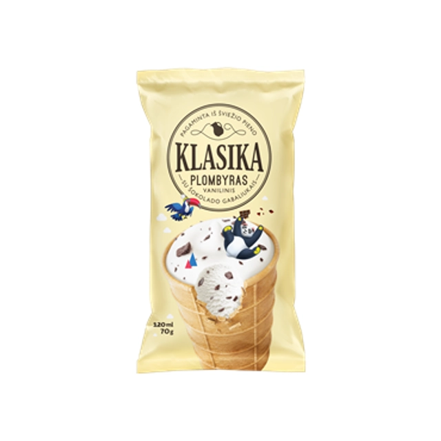 Ванильный пломбир KLASIKA с шоколадными кусочками, 120 мл