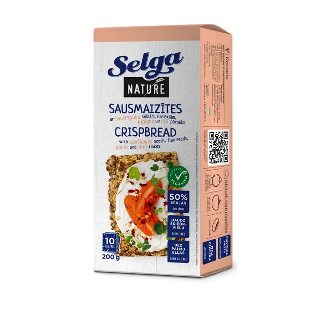 Duonos trapučiai su sėklomis čili ir česnaku SELGA NATURE, 200 g