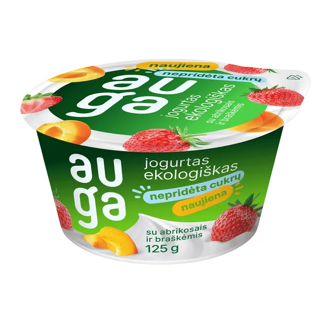 Органический йогурт с абрикосами и клубникой AUGA, 3,5% жира, 125 г