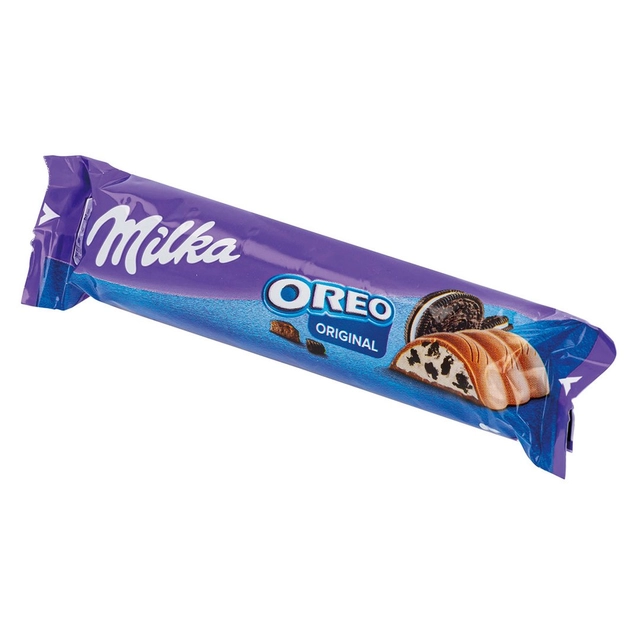 Pieninis šokoladas su vanilės skonio pieniniu įdaru ir kakavinių sausainių gabalėliais MILKA, 37 g