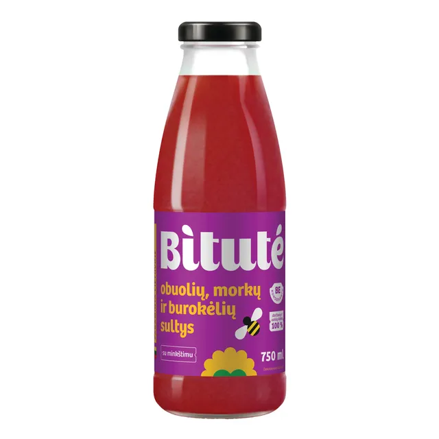 Obuolių, morkų ir burokėlių sultys su minkštimu IKI ŪKIS/BITUTĖ, 750 ml