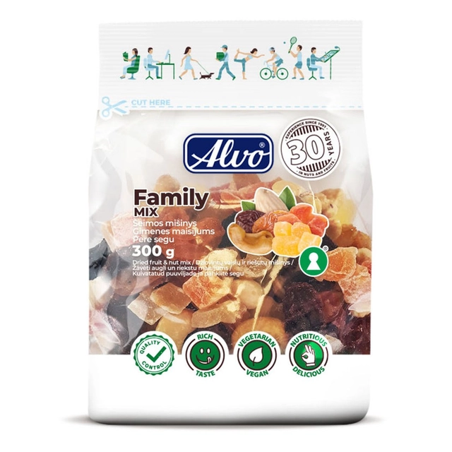 Džiovintų vaisių ir riešutų mišinys FAMILY MIX ALVO, 300 g