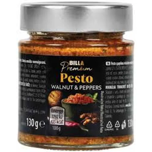 Pesto padažas su graikiniais riešutais ir paprikomis BILLA PREMIUM, 130 g