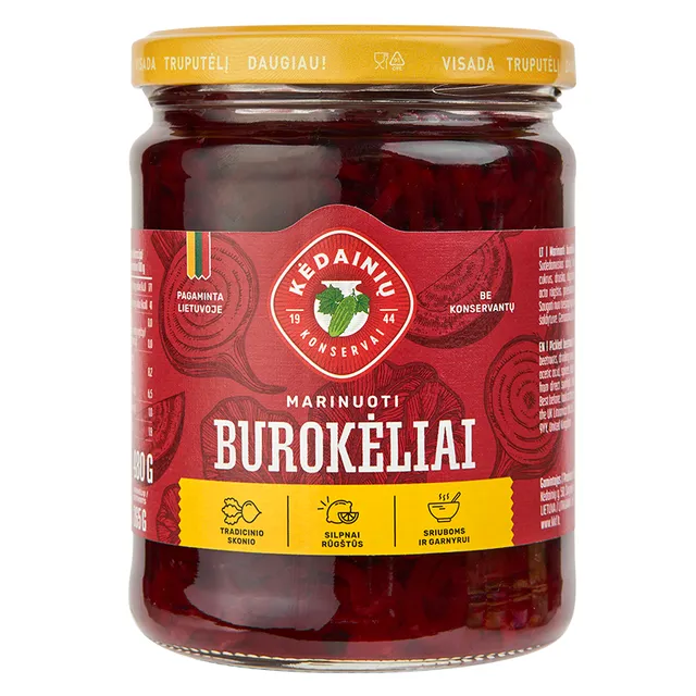 Marinuoti burokėliai pjaustyti silpnai rūgštūs KĖDAINIŲ, 480 g