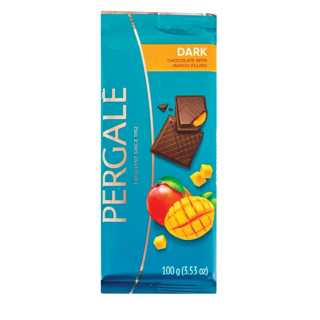 Juodasis šokoladas su mangų įdaru PERGALĖ, 100 g