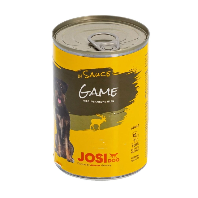 Wet food for dogs with game in sauce