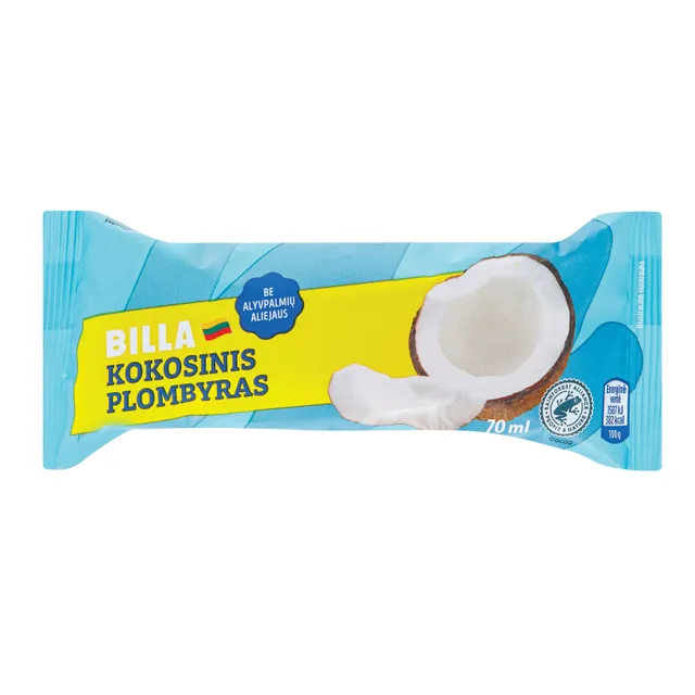 Coconut ice cream with cocoa glaze and coconut flakes BILLA, 70 ml