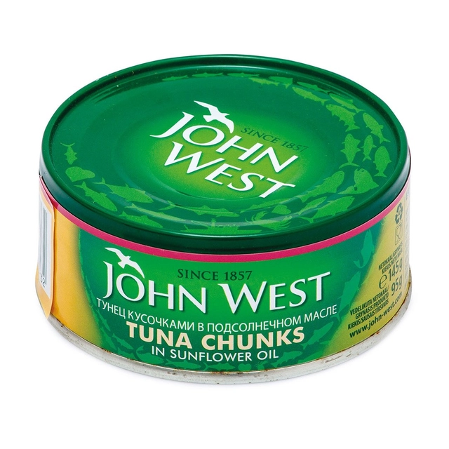Tuno gabaliukai saulėgrąžų aliejuje JOHN WEST, 145 g