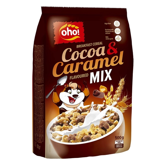 Sausi pusryčiai OHO CARAMEL&COCOA MIX, 500 g