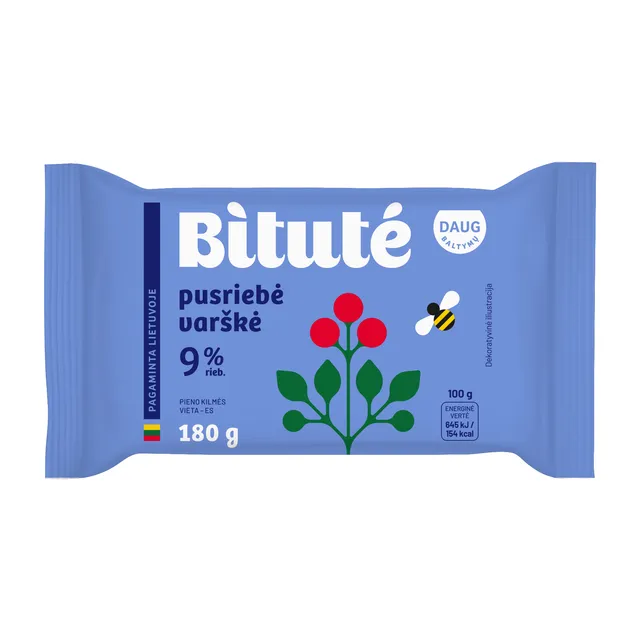 Pusriebė varškė IKI/BITUTĖ 9% riebumo, 180 g