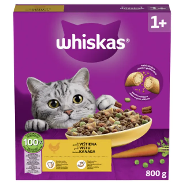 Полноценный сухой корм для взрослых кошек WHISKAS Adult с курицей 800 г