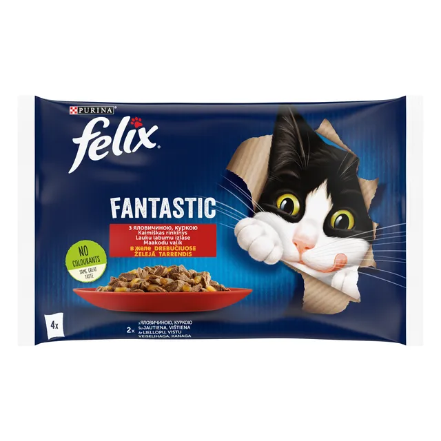 Konservuotas kačių ėdalas FELIX FANTASTIC su mėsa, 4x85 g