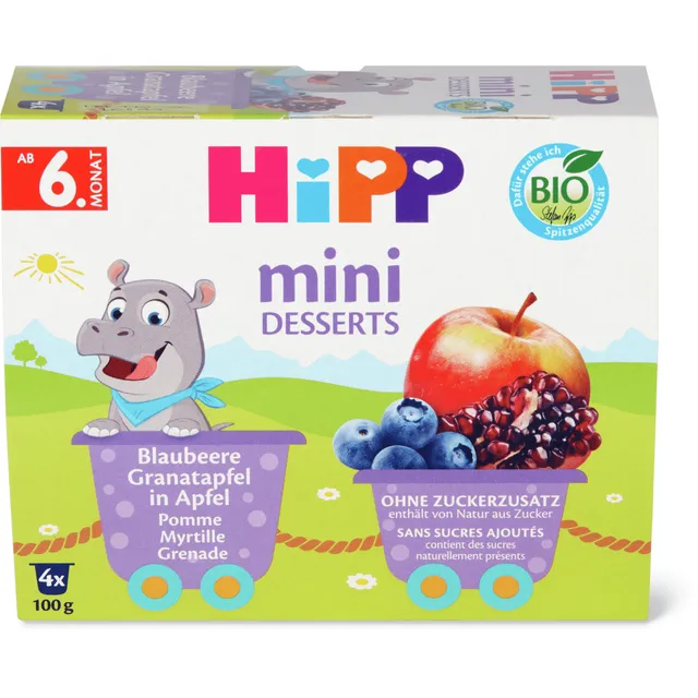 Ekologiška obuolių, mėlynių ir granatų tyrelė nuo 6 mėn. HIPP 400 g