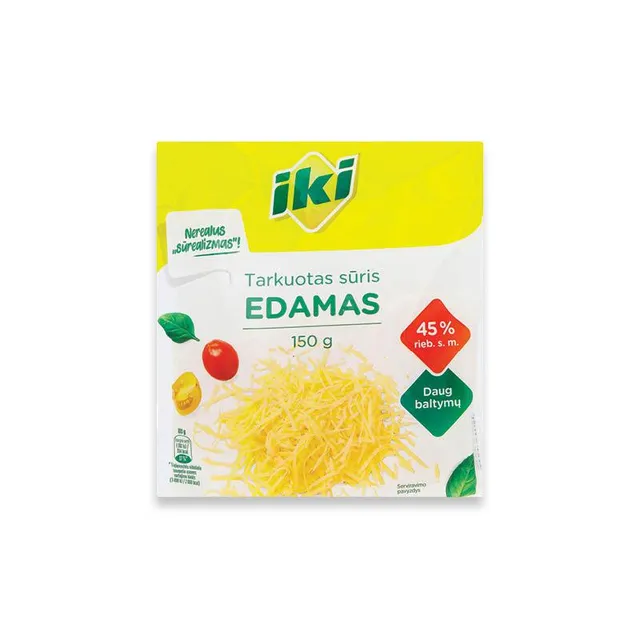 Tarkuotas puskietis sūris edamas IKI, 45% rieb., 150 g