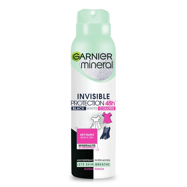 Purškiamas dezodorantas GARNIER MINERAL INVISIBLE BLACK WHITE COLORS, 150 ml