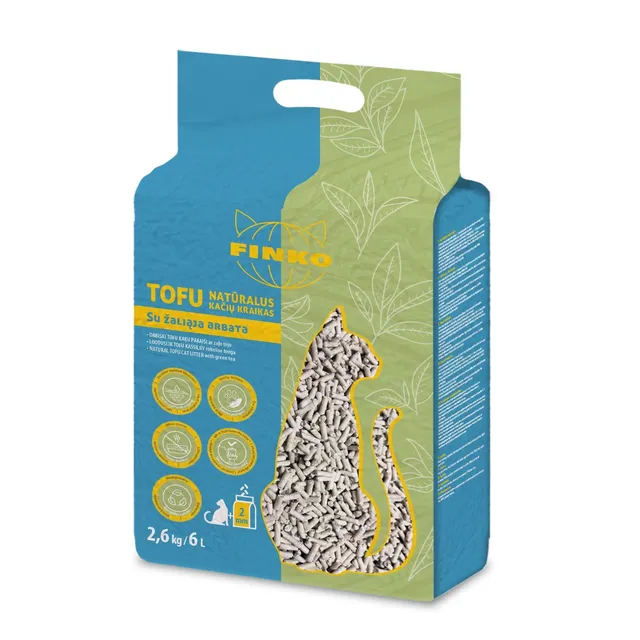 Kačių kraikas su žaliosios arbatos ekstraktu, 2 mm granulė, 2,6 kg FINKO TOFU