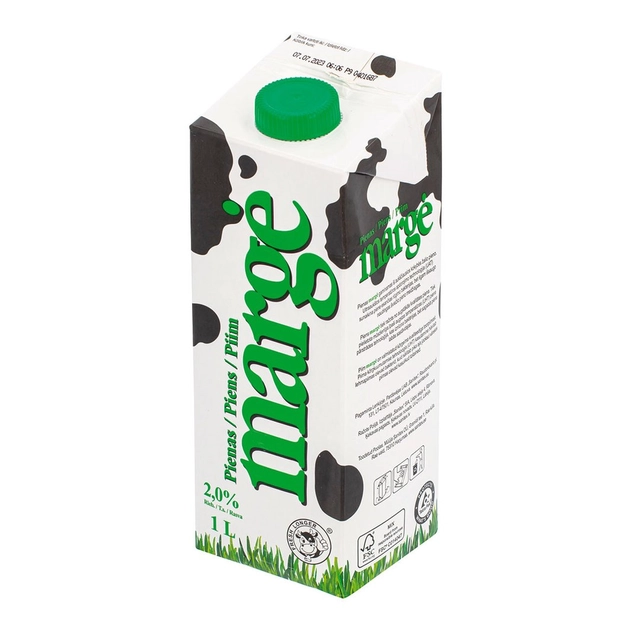 UAT pienas MARGĖ, 2% rieb., 1 l