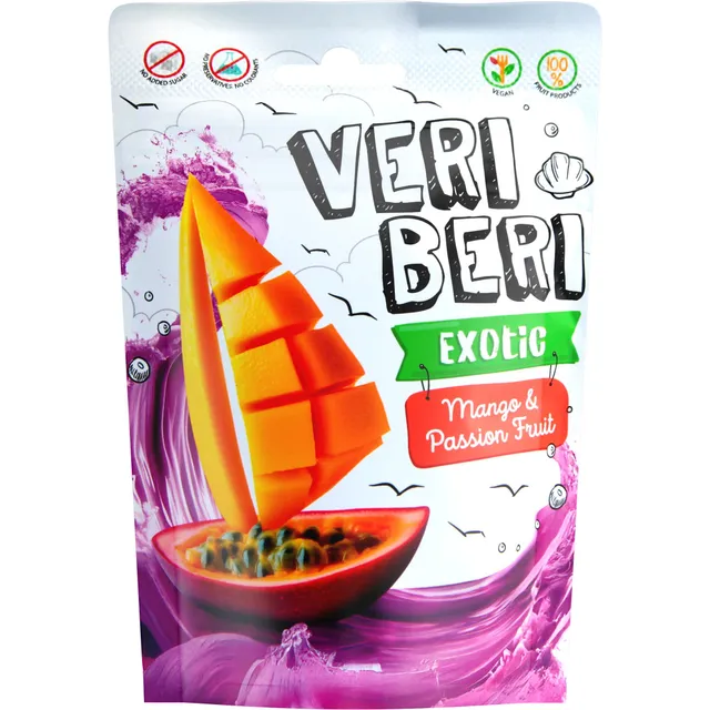 Fruit mango and passion fruit strips with coconut VERI BERI EXOTIC, 50 g