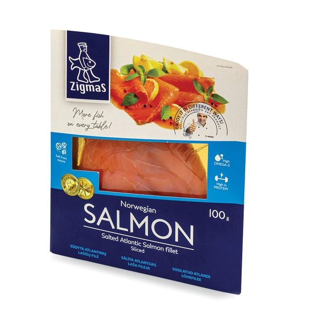 Salted sliced Atlantic salmon fillet ZIGMAS, 100 g