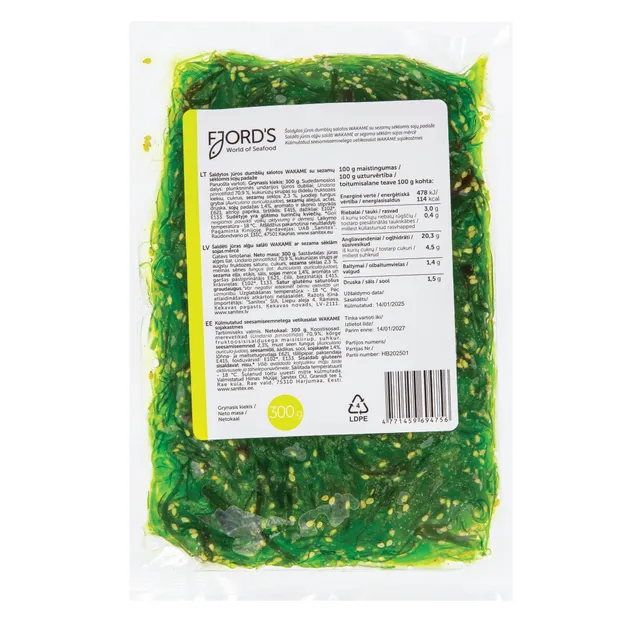 Šaldytos Wakame jūros dumblių salotos FJORD'S, su sezamų sėklomis sojų padaže, 300 g