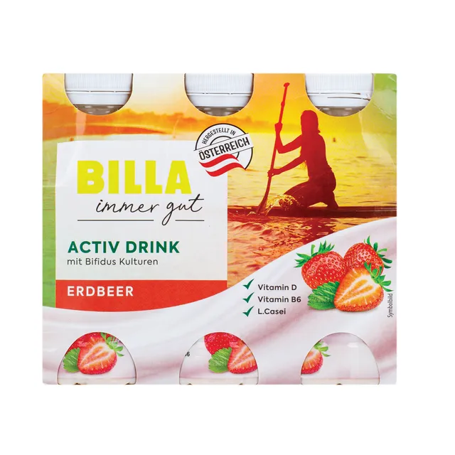 Jogurtinis gėrimas braškių skonio BILLA, 6 x 100 g