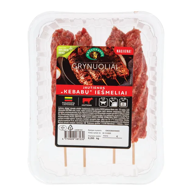 Jautienos kebabų iešmeliai GRYNUOLIAI, atšaldyti, 260 g                                                                                        