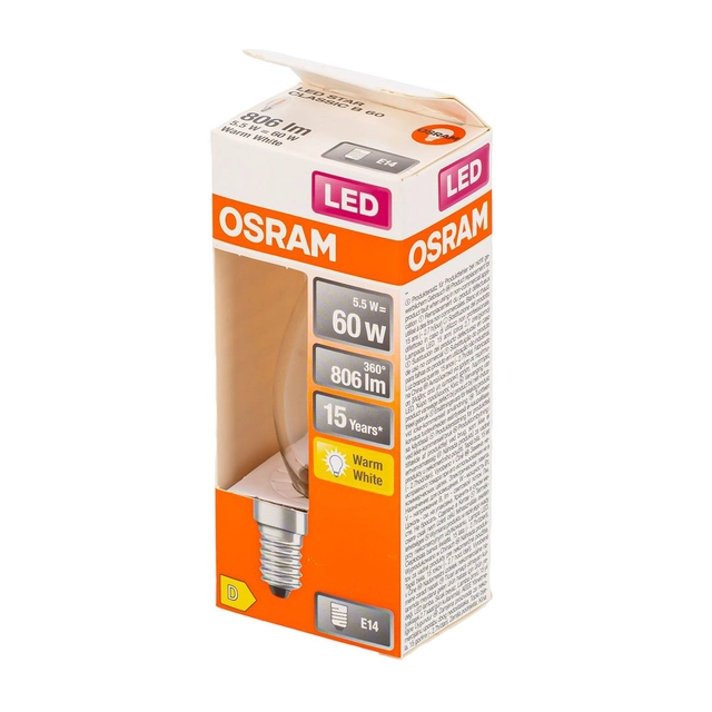 LED lemputė OSRAM Retrofit, skaidri, CL A60, E14, 6W, 806lm