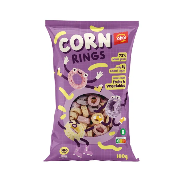 Kukurūzų užkandis CORN RINGS, 100 g