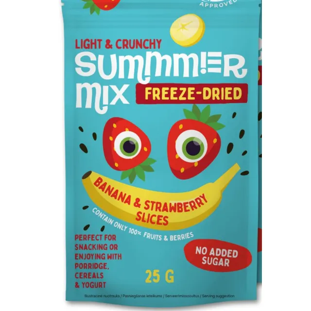 Šaltyje džiovintas bananų ir braškių mišinys SUMMER, 25 g