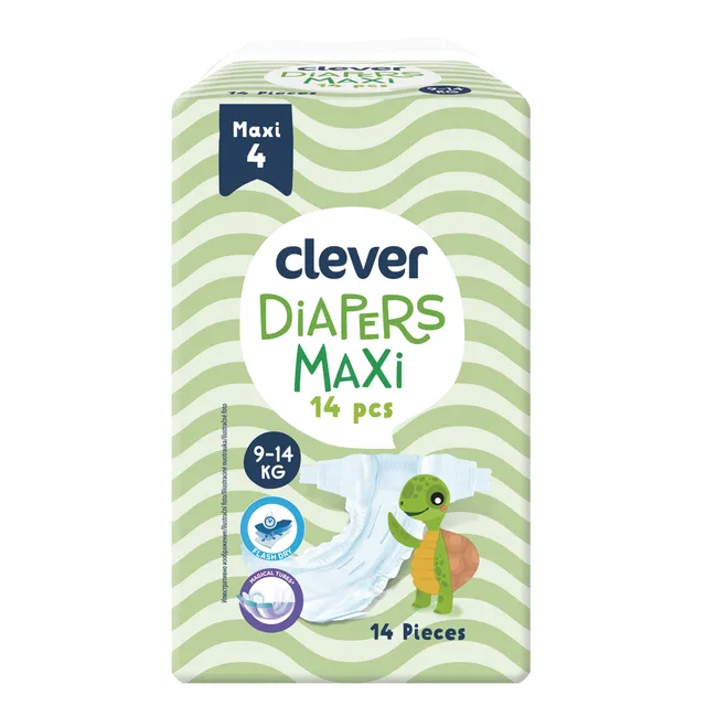 Sauskelnės CLEVER Maxi 4 dydis, 7-18 kg, 14 vnt.