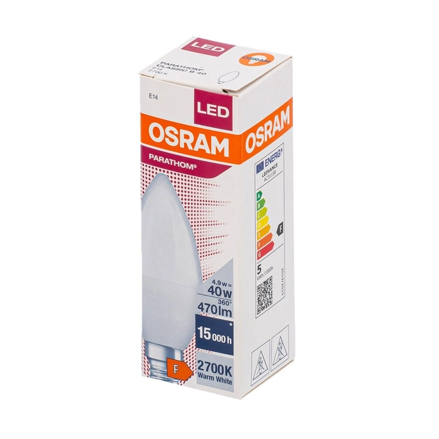 LED lemputė OSRAM Frosted,Cl B40 E14 4.9W, 470lm