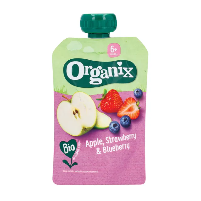 Ekologiška braškių, obuolių ir mėlynių skonio tyrė ORGANIX EKO (nuo 6 mėn.), 100 g