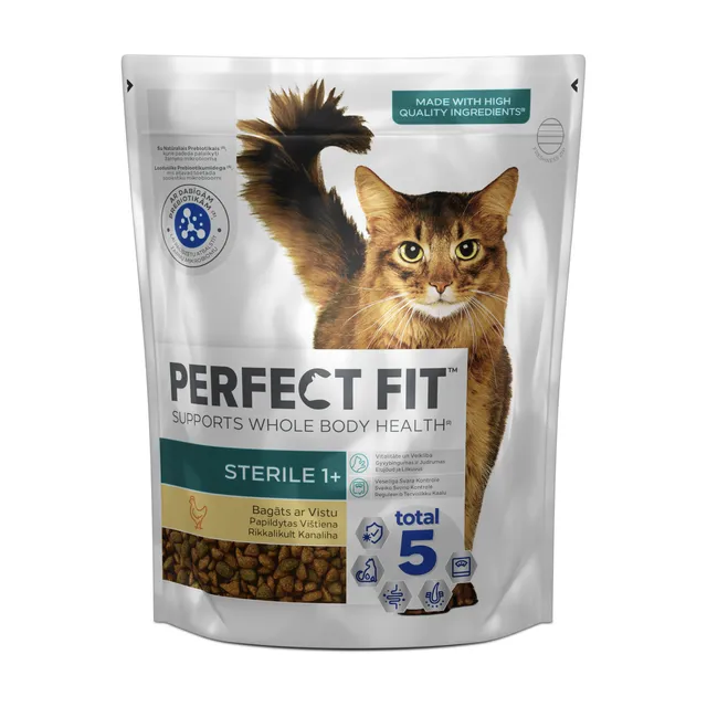 Food for sterilized cats, enriched with chicken PERFECT FIT, 750 g