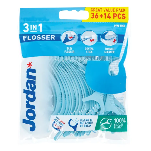 Tarpdančių siūlas su laikikliu JORDAN 3-IN-1 FLOSSER, 36 vnt.