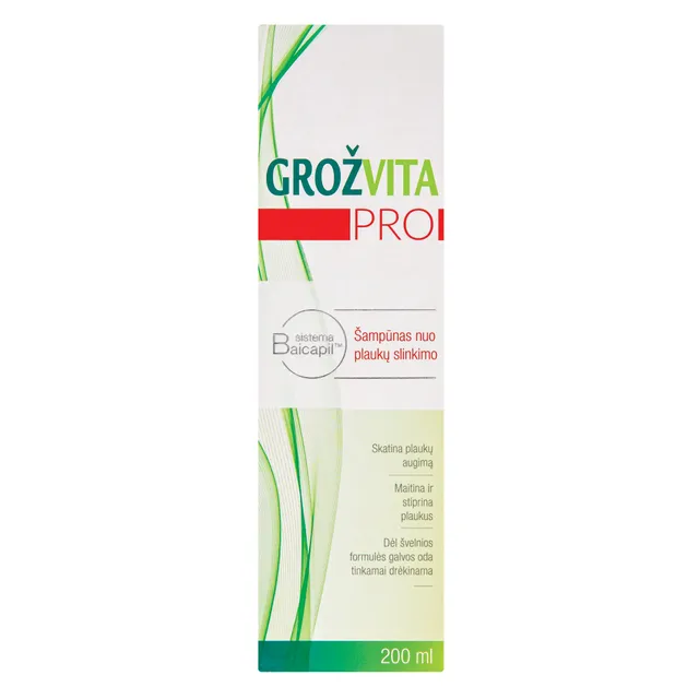 Šampūnas nuo plaukų slinkimo GROŽVITA PRO, 200 ml