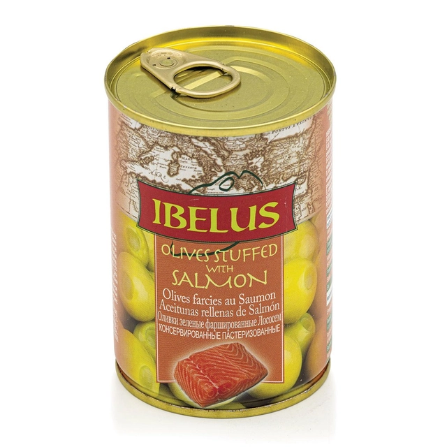 Žaliosios alyvuogės įdarytos lašišomis IBELUS, 280 g