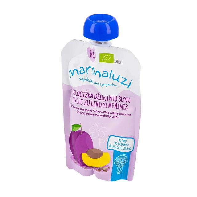 Organic dried plum puree with flax seeds MARMALUZI (from 6 months), 90 g
