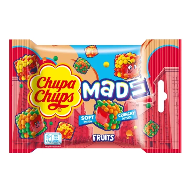 Vaisių skonio kramtomi saldainiai CHUPA CHUPS MADS, 45 g