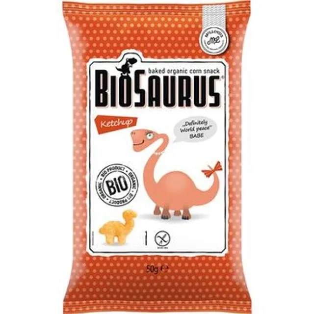 Органические запеченные кукурузные чипсы с приправами кетчупа BIOSAURUS, 50 г