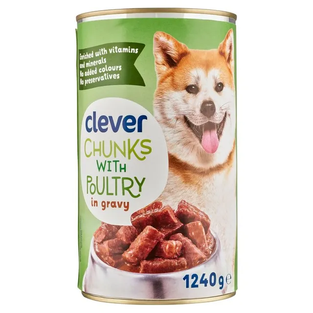 Paukštienos gabaliukai padaže šunims CLEVER, 1240 g