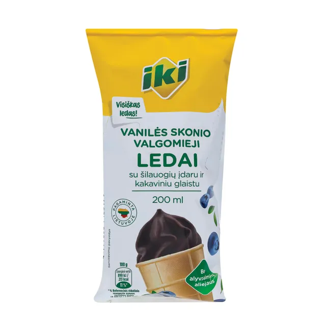 Šilauogių skonio valgomieji ledai su kakaviniu glaistu IKI, 200 ml