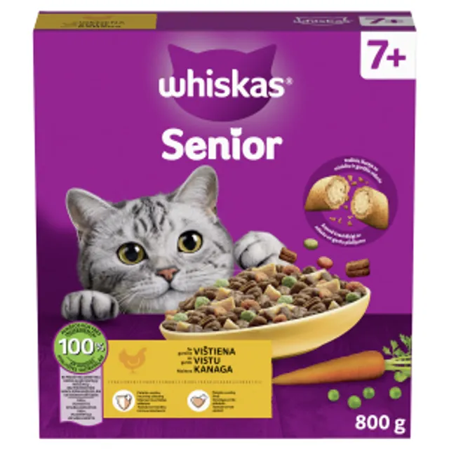Complete dry food for senior cats WHISKAS Senior with chicken 800 g