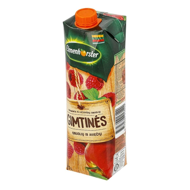 Apple and raspberry juice drink GIMTINĖS ELMENHORSTER (30%), 1 l