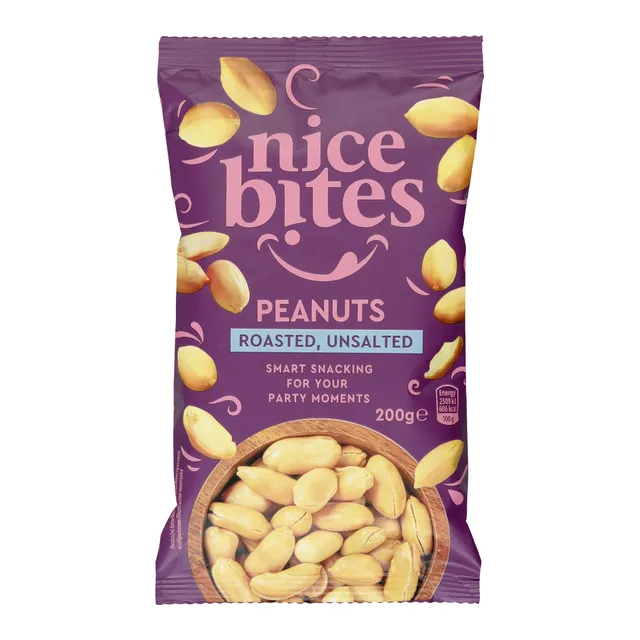 Žemės riešutai skrudinti ir nesūdyti NICE BITES 200 g