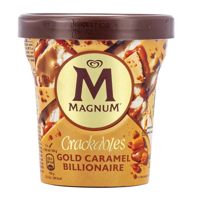 Sausainių skonio pieniniai valgomieji ledai MAGNUM Double Gold Caramel Billionaire, 85 ml